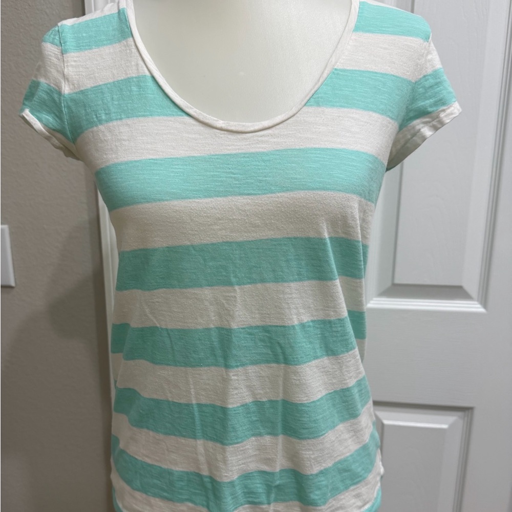 LOFT Mint and Cream Striped Short Sleeve Tee